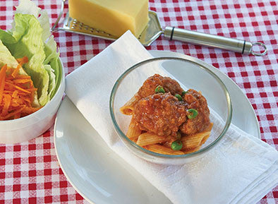 Cooked Penne Pasta (375g) with Meatballs